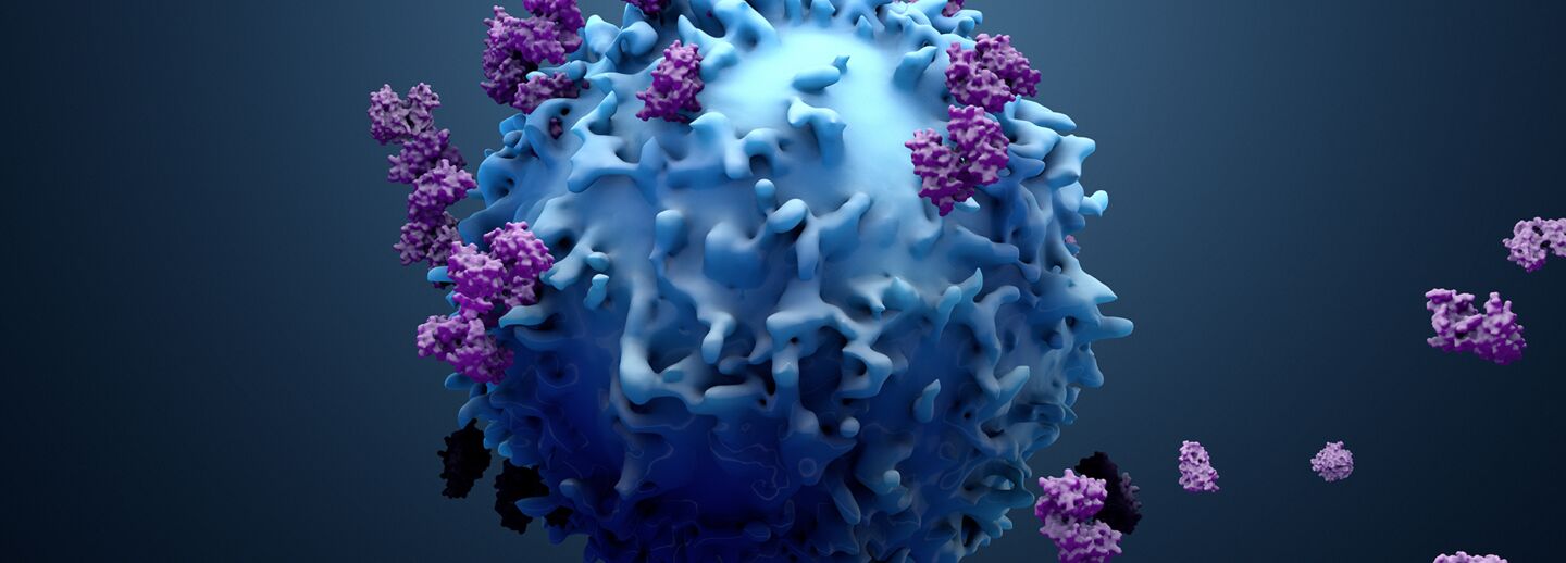 3D-illustrationproteiner med lymfocyter, t-celler eller cancerceller.